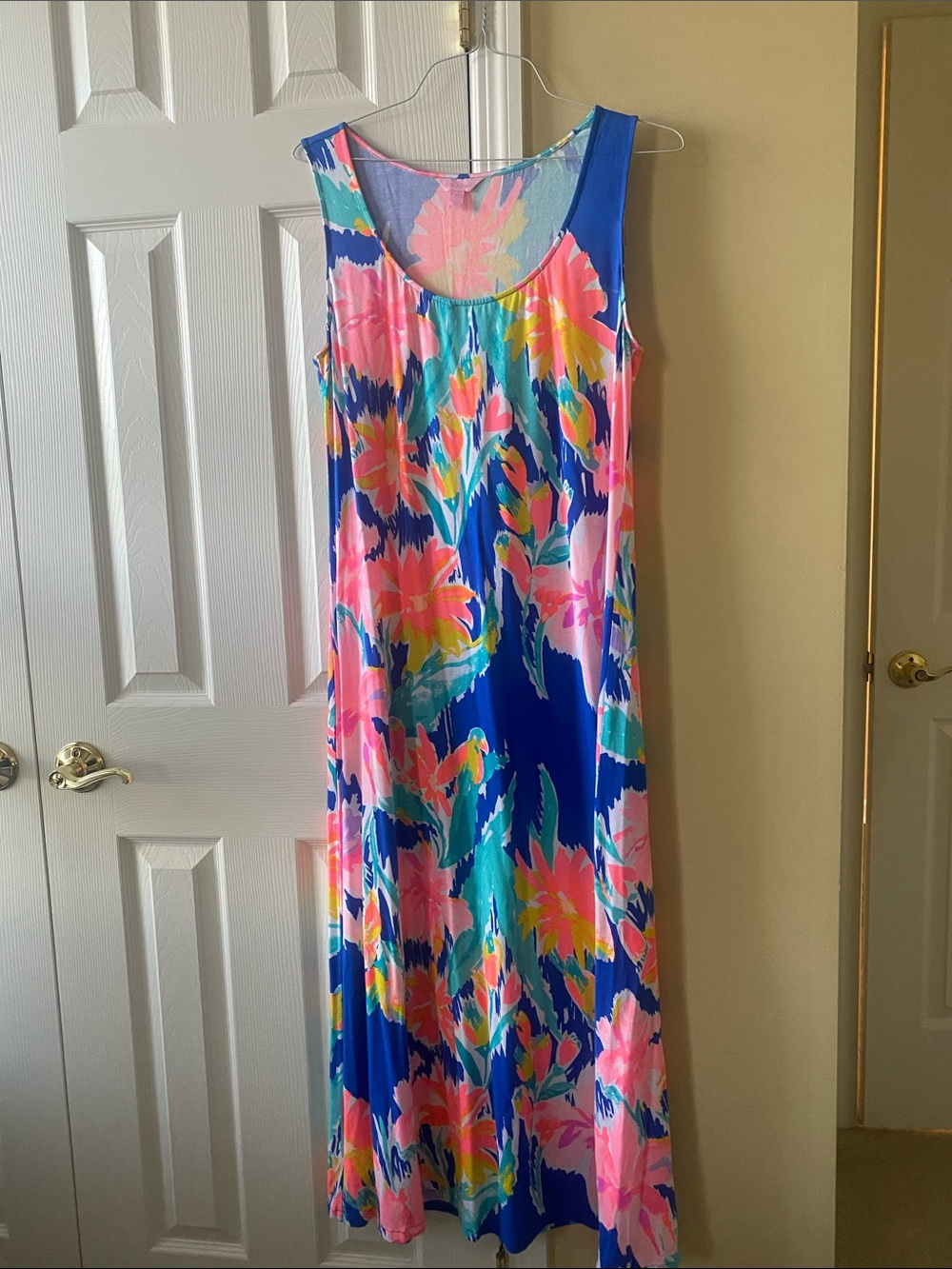 Lilly Pulitzer Vibrant Blue Maxi Dress with Pink, Yellow & Green Floral Print